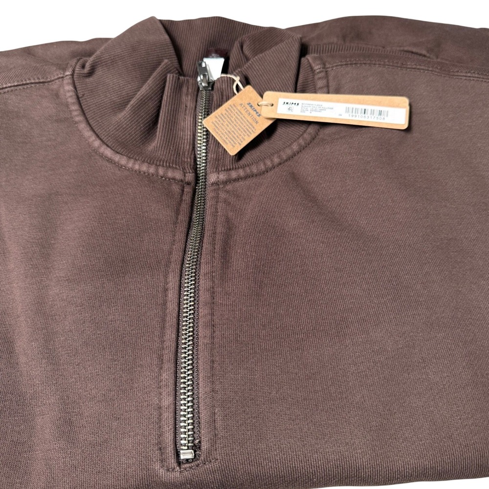 Skims Boyfriend Fleece Slouchy Half Zip Pullover Espresso Brown Medium Cotton - Picture 3 of 10